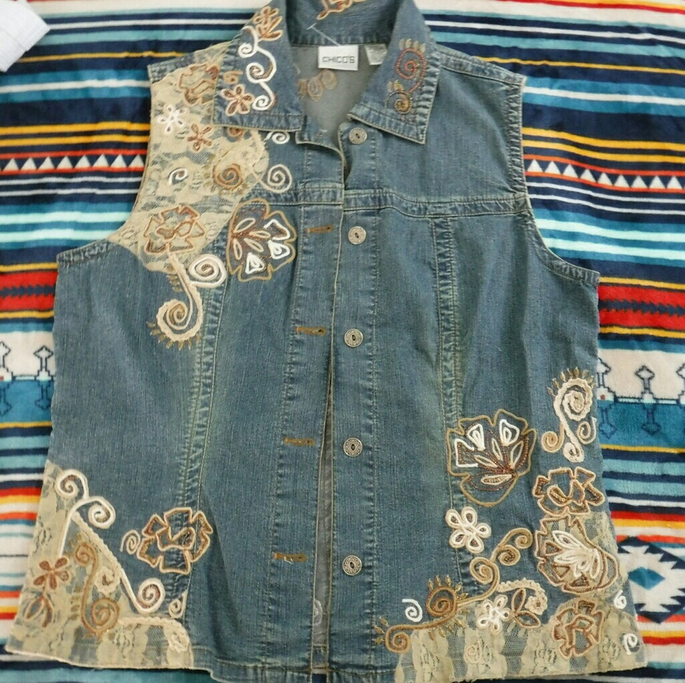 Chico's Boho Styled Lace Jean Vest